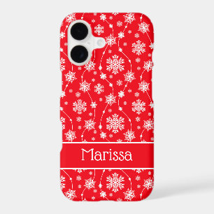 Elegant Bright Red Winter White Snowflake Pattern