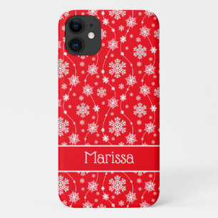 Elegant Bright Red Winter White Snowflake Pattern iPhone 11 Case
