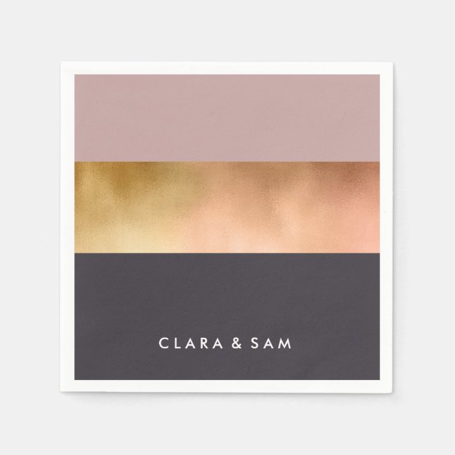 elegant bright rose gold pink grey colour block napkin (Front)