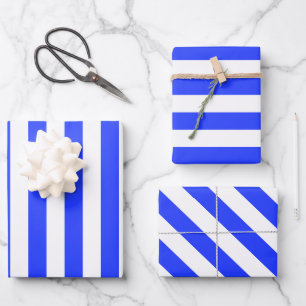 Elegant Bright Royal Blue Striped Pattern Wrapping Paper Sheet