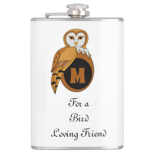 Elegant British Barn Owl Monogram Hip Flask