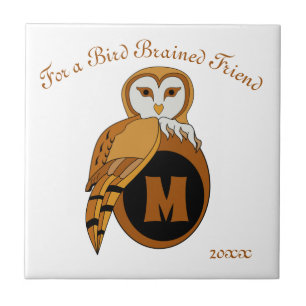 Elegant British Barn Owl Monogram Tile