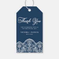 Elegant Brocade Lace Blue Wedding Thank You
