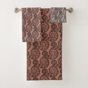 Elegant Bronze Brown Curly Swirls Towel Set