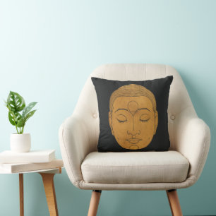 Elegant Bronze Buddha Zen Black Line Drawing Throw Pillow