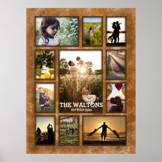 Elegant Bronze Frame Like Family Photo Collage Poster (Front)