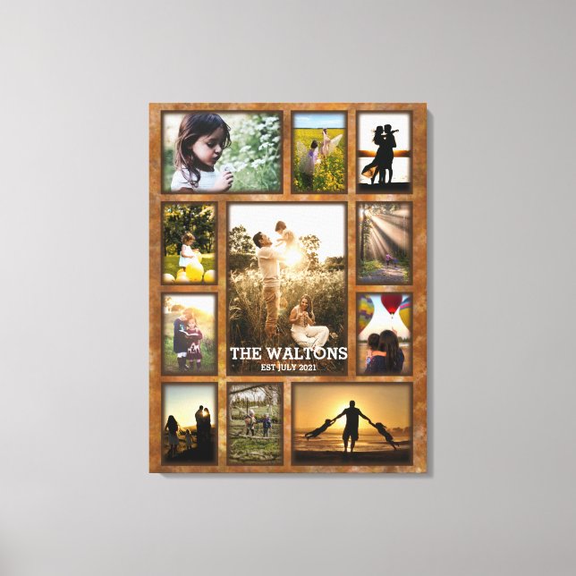 Elegant Bronze Like Frame Family Photo Collage Canvas Print (Front)