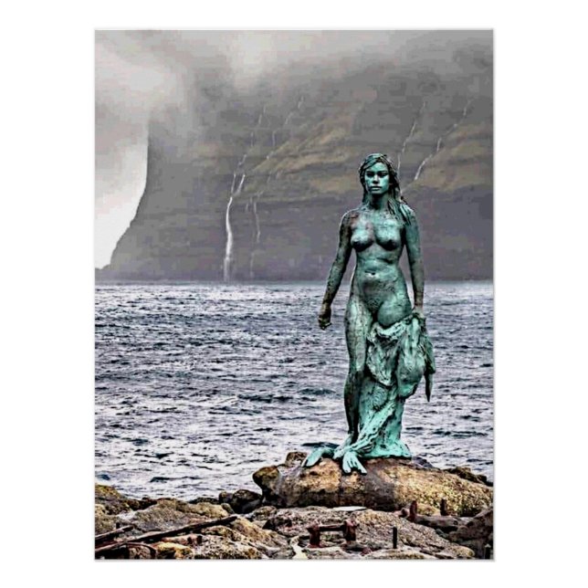 elegant bronze mermaid statue poster (Front)