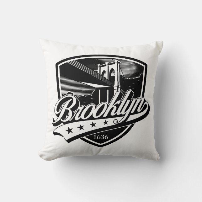 Elegant Brooklyn Shield and Swoosh Design Throw Pillow (Front)