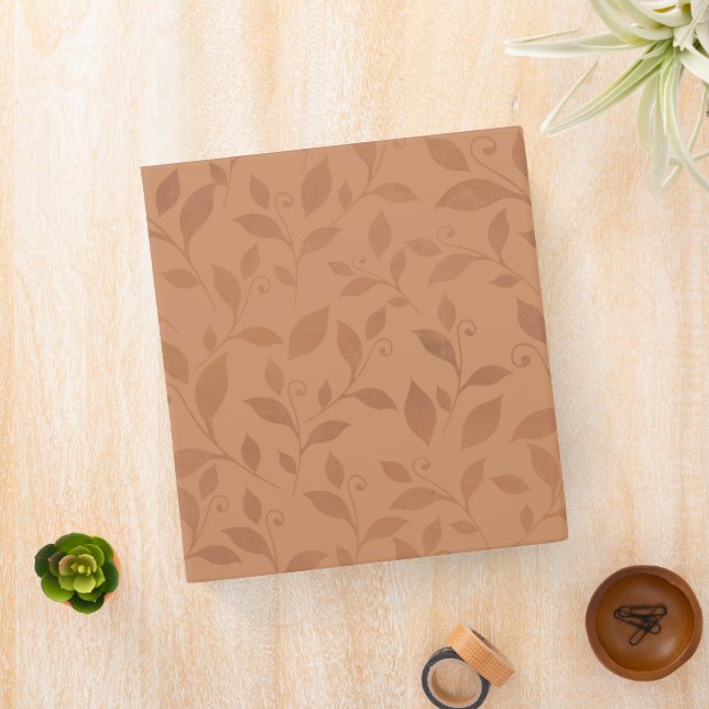 Elegant Brown Abstract Autumn Leaves Pattern Binder (In Situ)