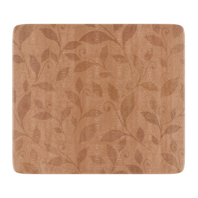 Elegant Brown Abstract Autumn Leaves Pattern Cutting Board (Front)