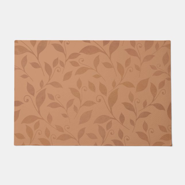 Elegant Brown Abstract Autumn Leaves Pattern Doormat (Front)