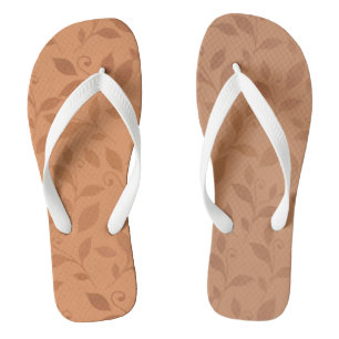 Elegant Brown Abstract Autumn Leaves Pattern Flip Flops