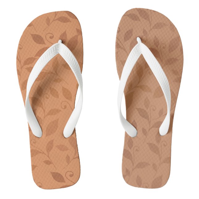 Elegant Brown Abstract Autumn Leaves Pattern Flip Flops (Footbed)