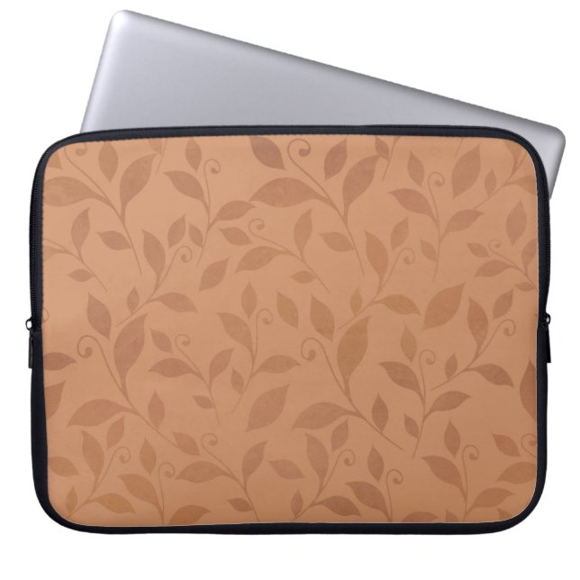 Elegant Brown Abstract Autumn Leaves Pattern Laptop Sleeve (Front)