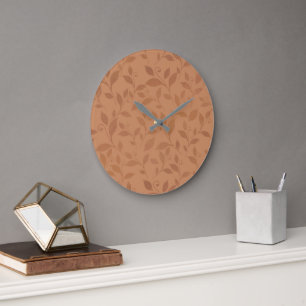 Elegant Brown Abstract Autumn Leaves Pattern Large Clock