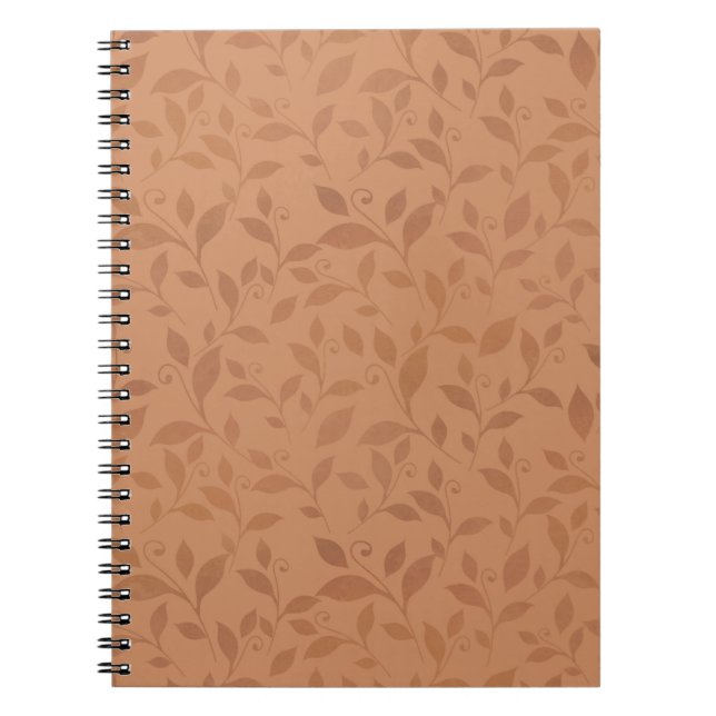 Elegant Brown Abstract Autumn Leaves Pattern Notebook (Front)