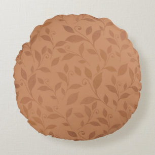 Elegant Brown Abstract Autumn Leaves Pattern Round Pillow