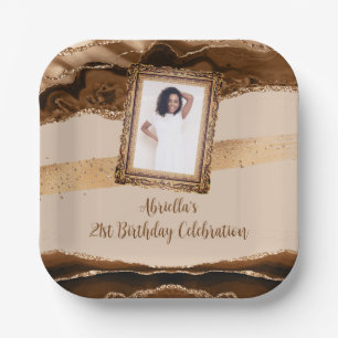 Elegant Brown Agate Photo Invitation Paper Plate