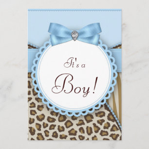 Elegant Brown and Blue Boys Safari Baby Shower Invitation
