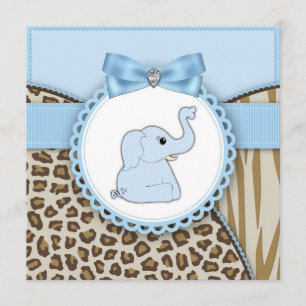 Elegant Brown and Blue Elephant Baby Shower Invitation