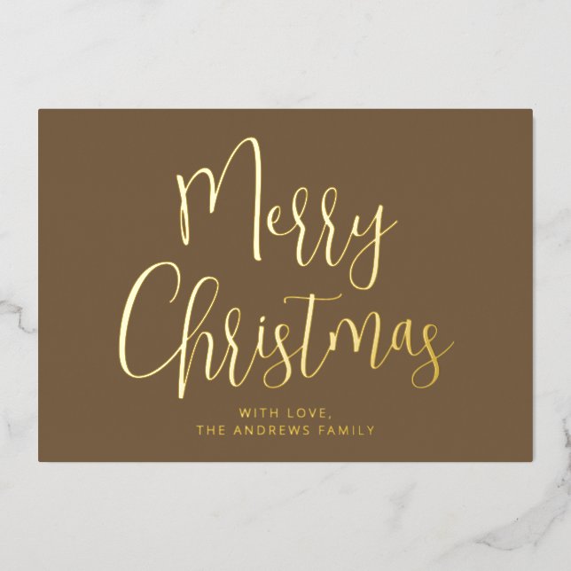 Elegant Brown and Gold Merry Christmas Gold Foil H Foil Holiday Card (Front)