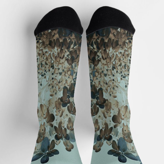 Elegant Brown and Navy Limelight Hydrangea Socks (Top)