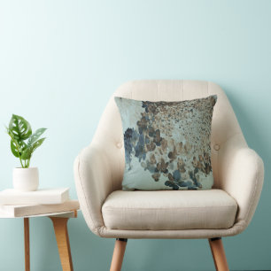 Elegant Brown and Navy Limelight Hydrangea Throw Pillow