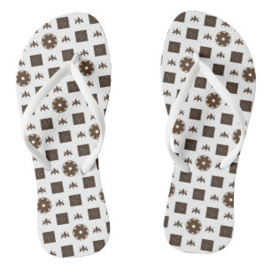 Elegant Brown and White Chequered Pattern Flip Flops