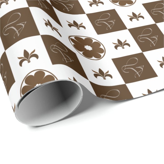 Elegant Brown and White Chequered Pattern  Wrapping Paper (Roll Corner)