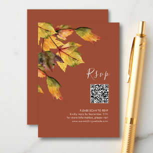 Elegant Brown Autumn Foliage QR Code RSVP Enclosure Card