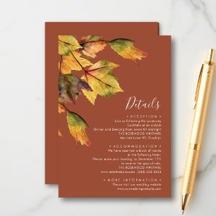 Elegant Brown Autumn Foliage Wedding Details  Enclosure Card