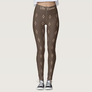 Elegant Brown & Beige Abstract Flower Leggings