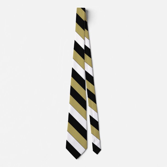 Elegant Brown Black and White Stripes Pattern Tie (Front)