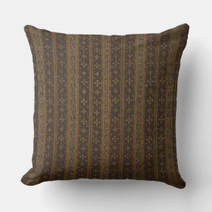 Elegant Brown & Black Striped Batik Throw Pillow