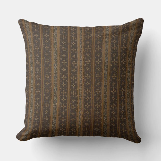 Elegant Brown & Black Striped Batik Throw Pillow (Front)