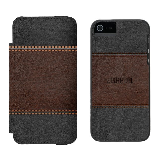 Elegant Brown & Black Vintage Leather Incipio iPhone Wallet Case (Side by Side)