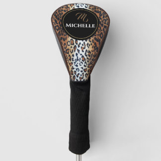 Elegant Brown Black White Leopard Print Custom Golf Head Cover