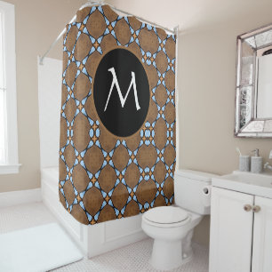 Elegant Brown Blue Geometric Pattern Monogram