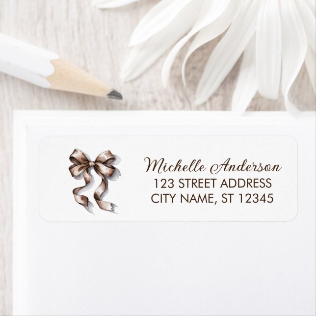 Elegant brown Bow Coquette Return Address Label (Insitu)