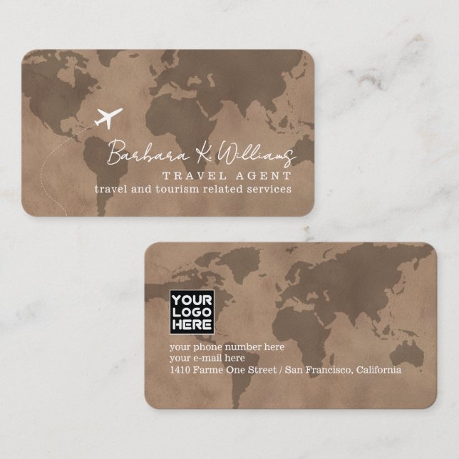 Elegant Brown Business Cards for Travel Agents (Front/Back)