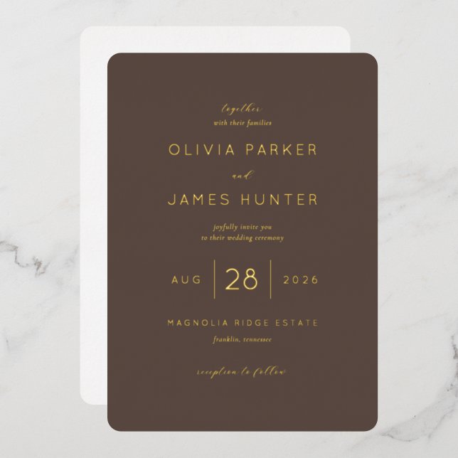 Elegant Brown Calligraphy Wedding Invitation (Front/Back)