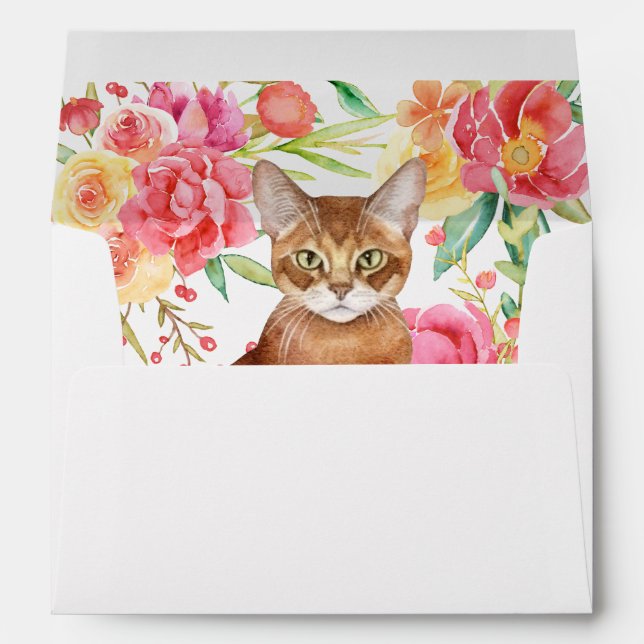 Elegant Brown Cat and Watercolor Flowers Envelope (Back (Bottom))