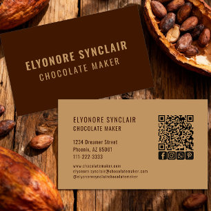 Elegant Brown Chocolate Maker Social Icon QR Code  Business Card