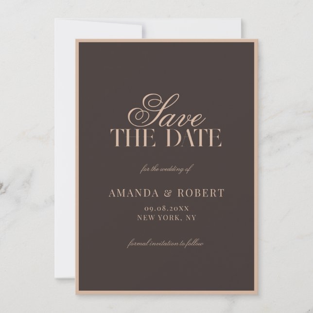 Elegant Brown Classic Old Money Wedding Save The Date (Front)