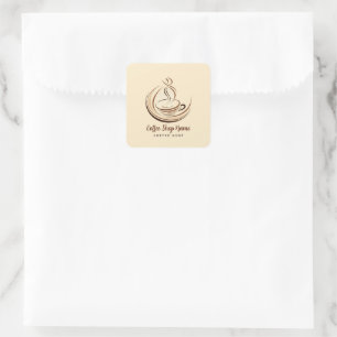 Elegant Brown Coffee  espresso business logo shop Square Sticker