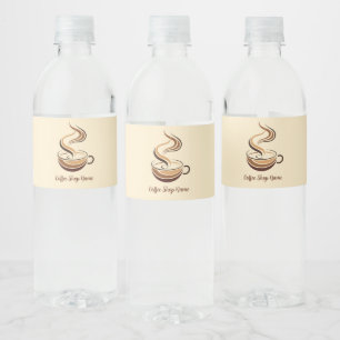 Elegant Brown Coffee  espresso business logo shop Water Bottle Label