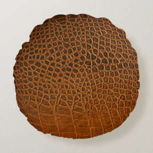 Elegant brown crocodile leather texture. round pillow