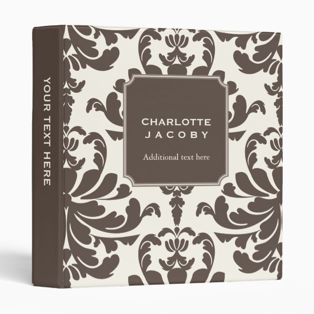 Elegant Brown Damask Modern Professional Binder (Front/Spine)
