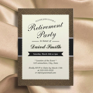 Elegant Brown Damask Retirement Party Invitation